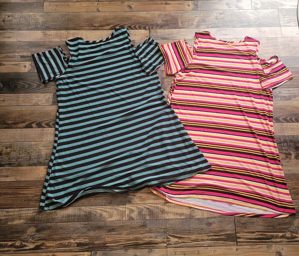 Lot Of 2 Just Be Women 1X Striped Dresses Cold Shoulder Knee Length